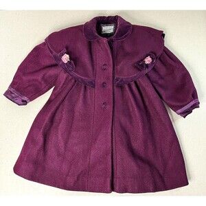 Rothschild Coat Girls 3T Vintage Purple Wool Cape Velvet Trim 90s Union Made USA